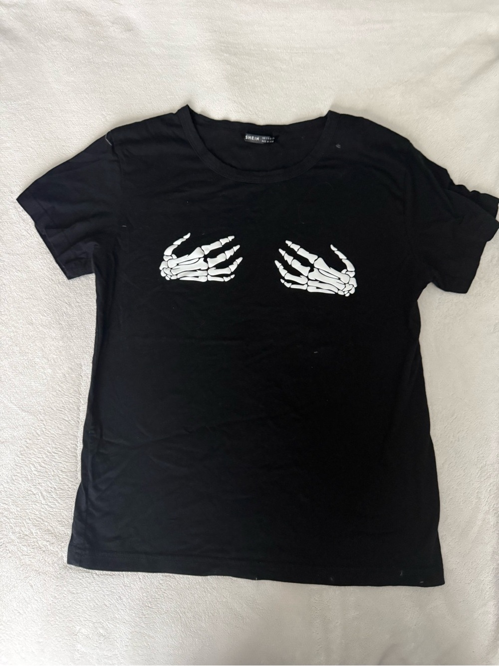 Halloween Skull Hands Women’s Small Black Fitted Tshirt
